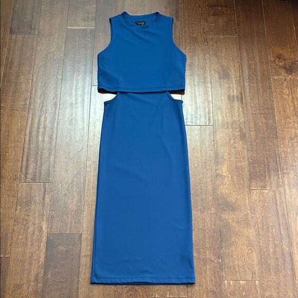 Topshop Blue Cutout Midi Bodycon Dress, Super Cute and Unique Cut, Size 2 - Picture 3 of 13